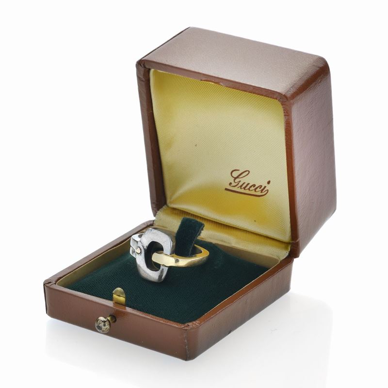 Anello in Acciaio e Oro Giallo Gucci