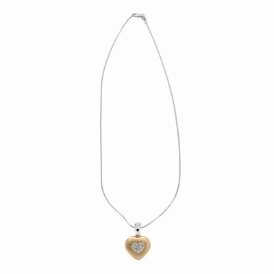 Catena con Pendente a Cuore in Oro Bianco, Oro Giallo e Diamanti