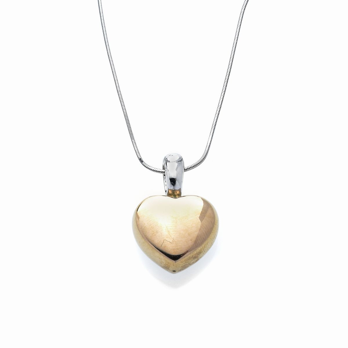 Catena con Pendente a Cuore in Oro Bianco, Oro Giallo e Diamanti