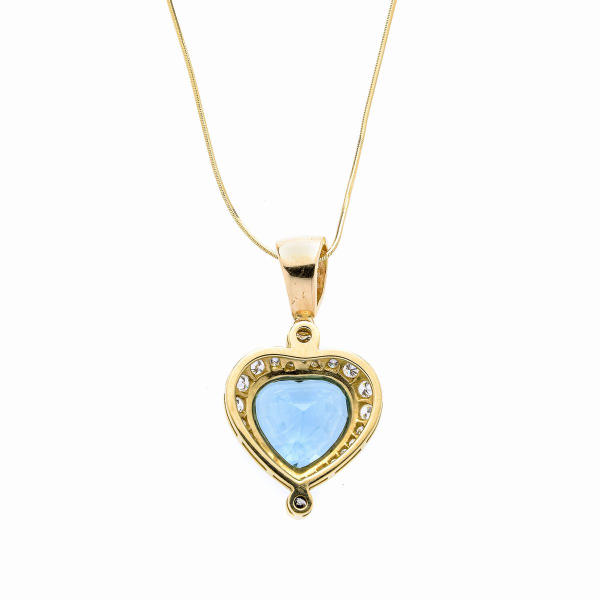 Catena con Cuore in Oro Giallo, Diamanti e Topazio Azzurro