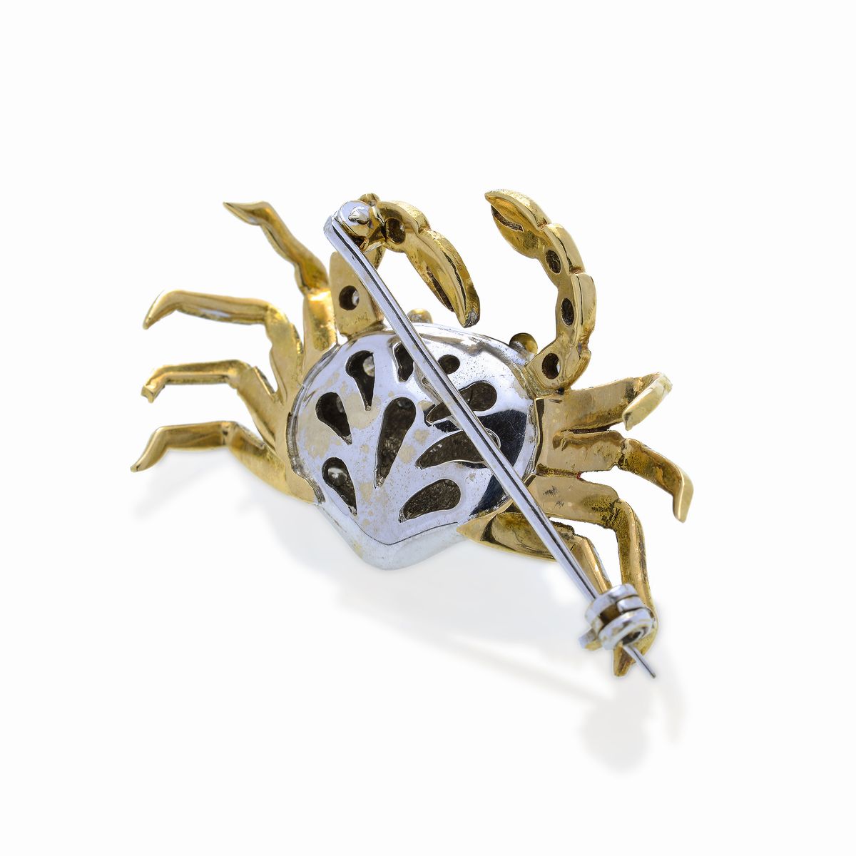 Spilla Granchio in oro giallo, oro bianco e diamanti