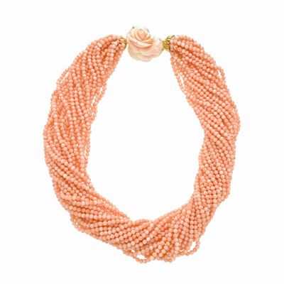 Collana Millefili in Corallo Rosa e Oro Giallo