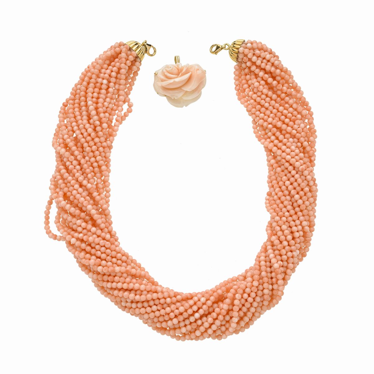Collana Millefili in Corallo Rosa e Oro Giallo