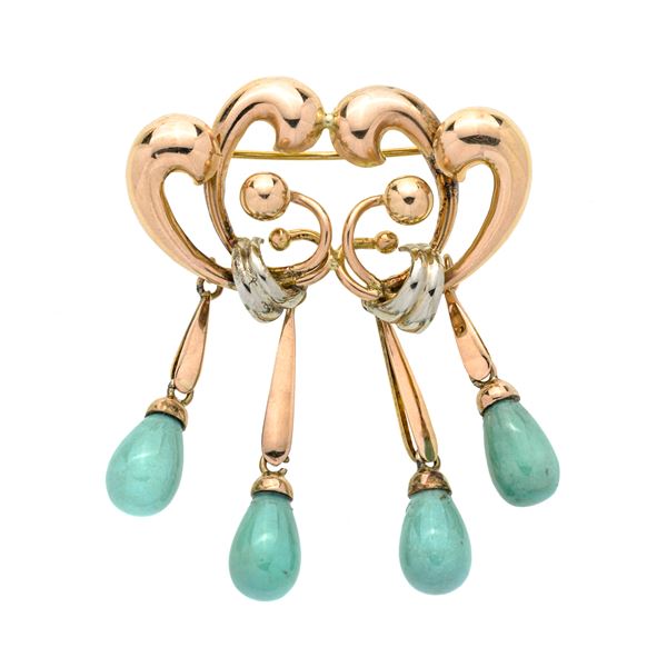 Brooch in ow title gold and green chalcedony