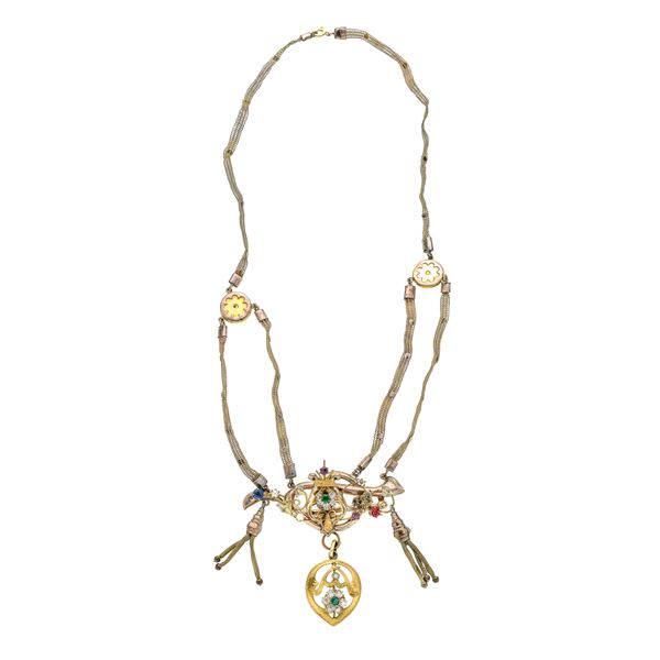 Low title gold necklace and colored stones  (South Italy in the nineteenth century)  - Auction Auction of Antique Jewelry, Modern and Watches - Curio - Casa d'aste in Firenze