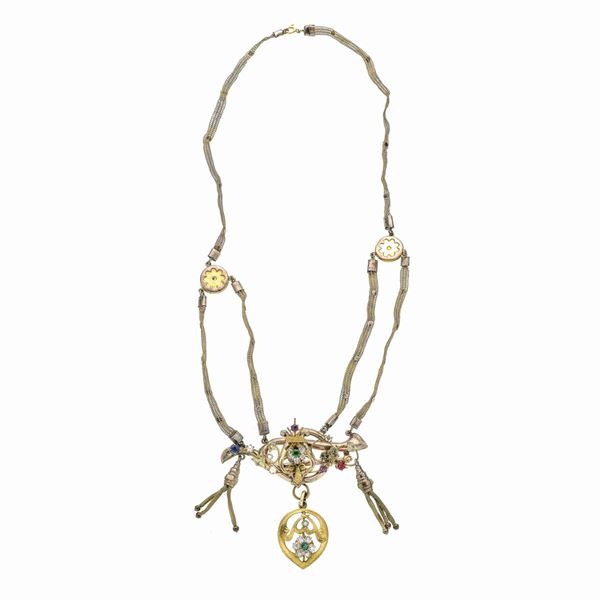 Low title gold necklace and colored stones