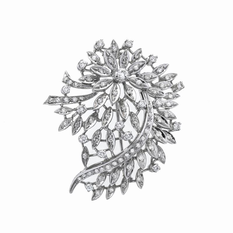 Spilla Floreale in oro bianco e diamanti
