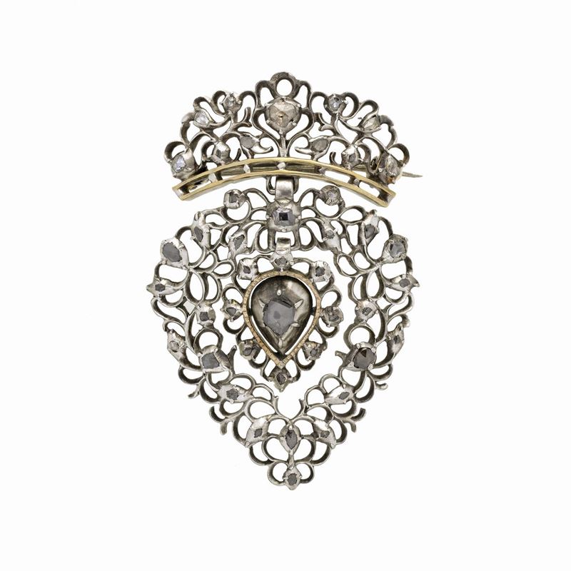 Spilla Cuore di Fidanzamento in argento e diamanti