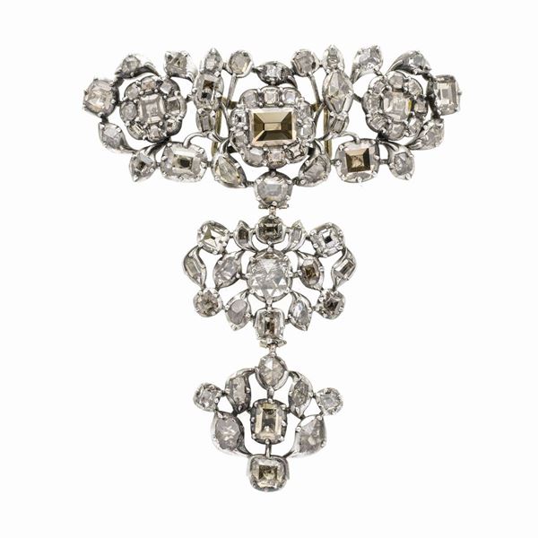 Rare pendant in low title gold, silver and diamonds