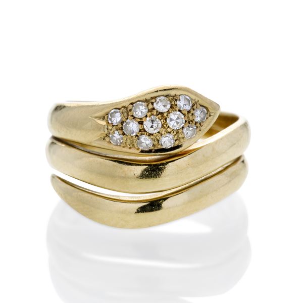 Snake ring in yellow gold and diamonds