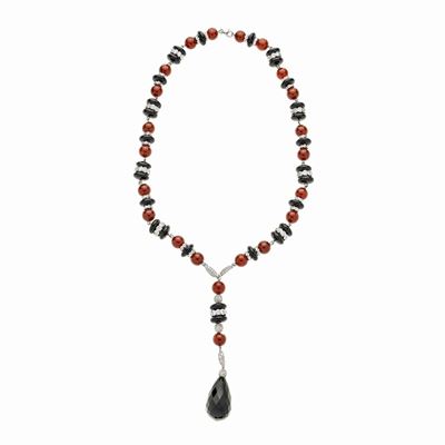 Collana in Oro Bianco, Diamanti, Corniola e Onice