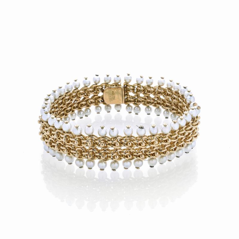 Bracciale in oro giallo e microperle