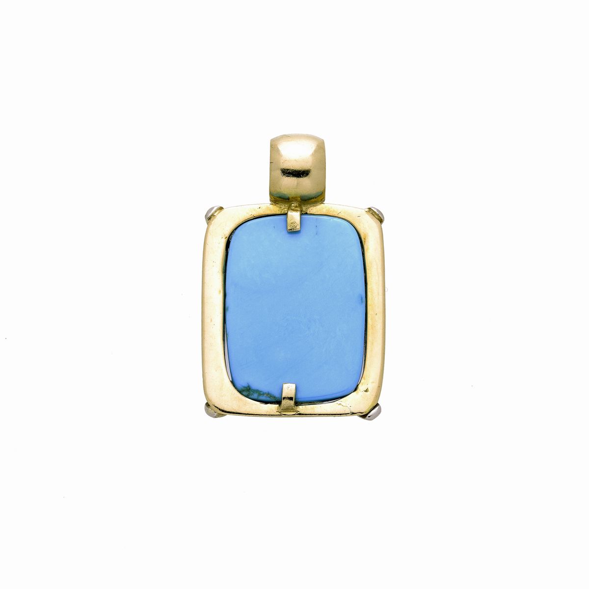 Grande Pendente in Oro Giallo, Diamanti e Turchese