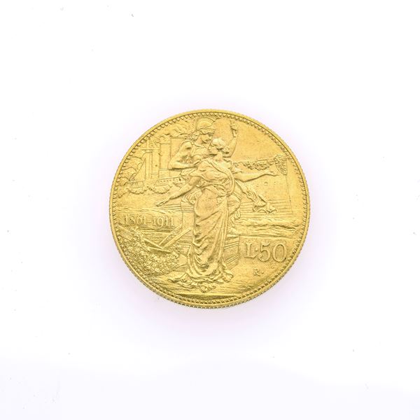 50 lire coin in yellow gold