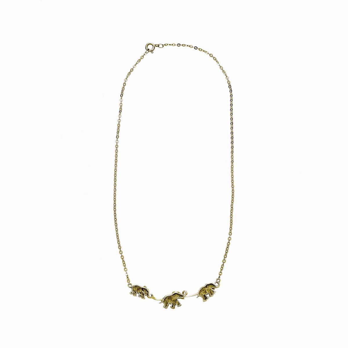 Girocollo in oro giallo con elefanti con proboscide alzata