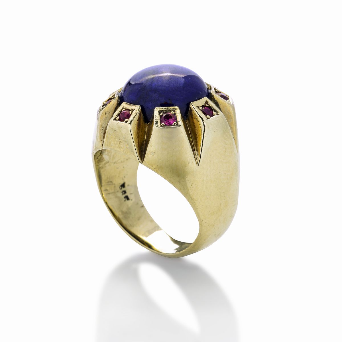 Anello da Cocktail in Oro 14 Kt, Pietre Rosse e Lapislazzulo