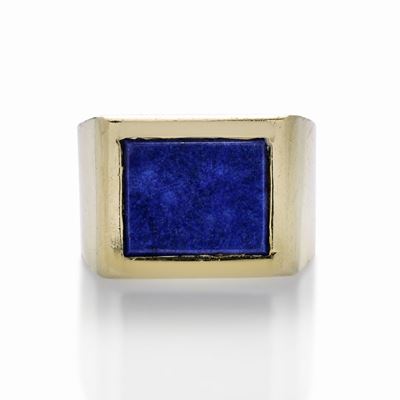 Anello a Scudo in Oro Giallo e Lapislazzulo