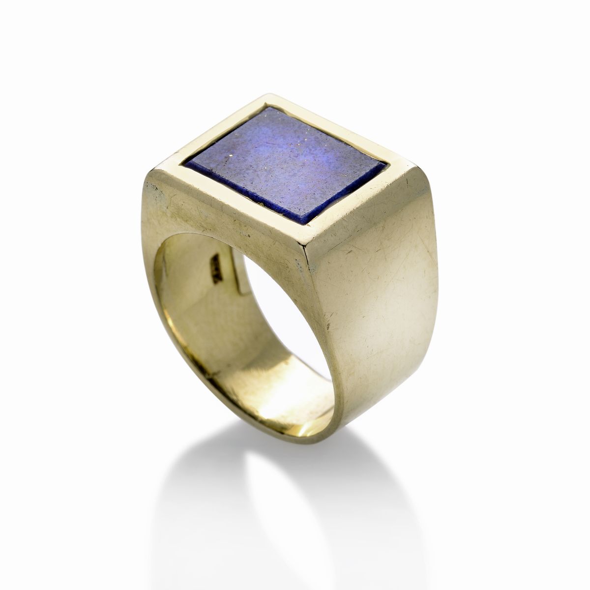 Anello a Scudo in Oro Giallo e Lapislazzulo