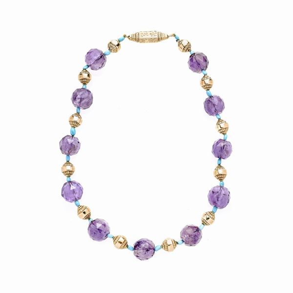 Necklace in low title gold, turquoise and amethyst  - Auction Auction of Antique Jewelry, Modern and Watches - Curio - Casa d'aste in Firenze