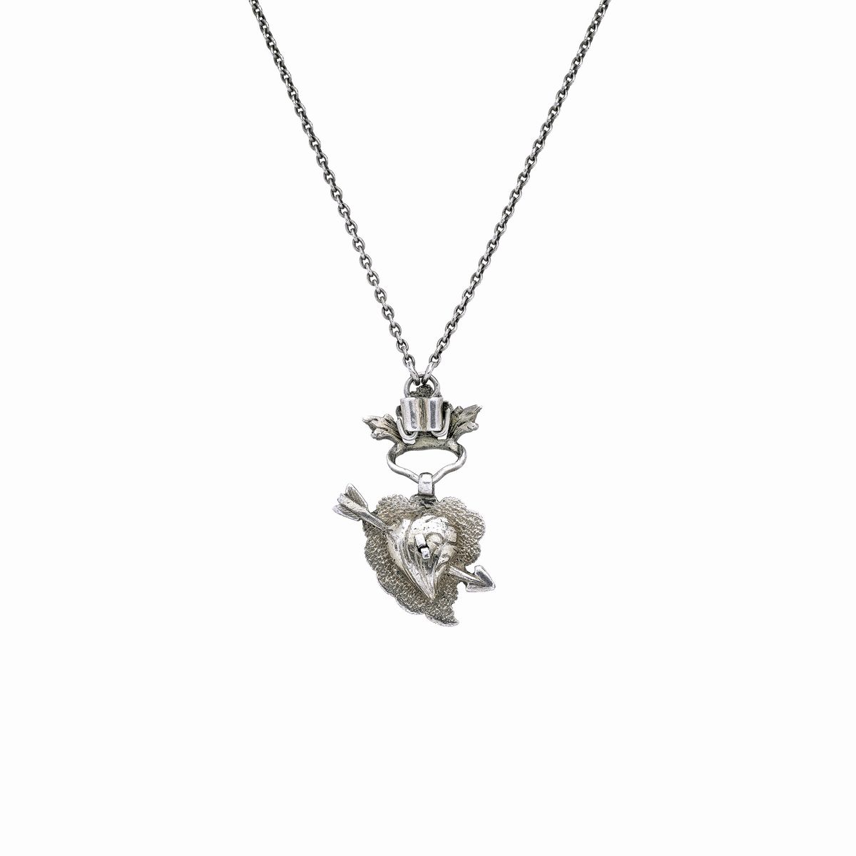 Pendente sentimentale con catena in argento, diamanti e smeraldi