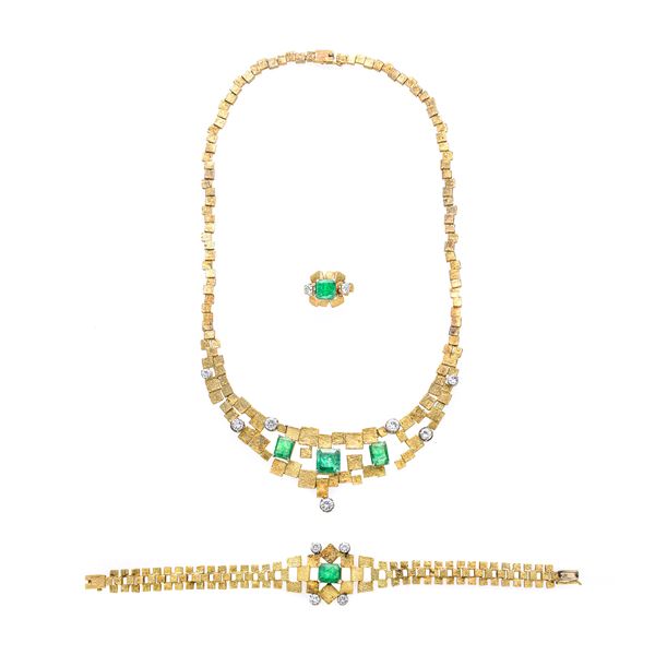Important set in yellow gold, white gold, diamonds and emeralds