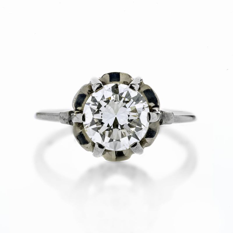 Anello solitario in oro bianco e diamante