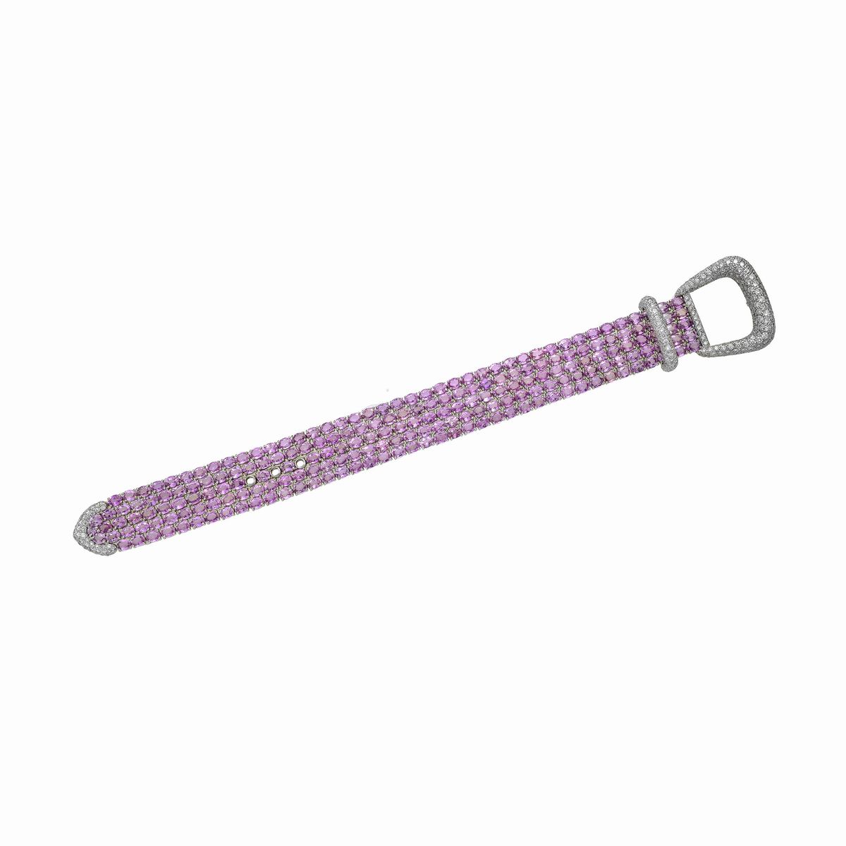 Bracciale a cintura in oro biancob 18 kt, diamanti e zaffiri rosa
