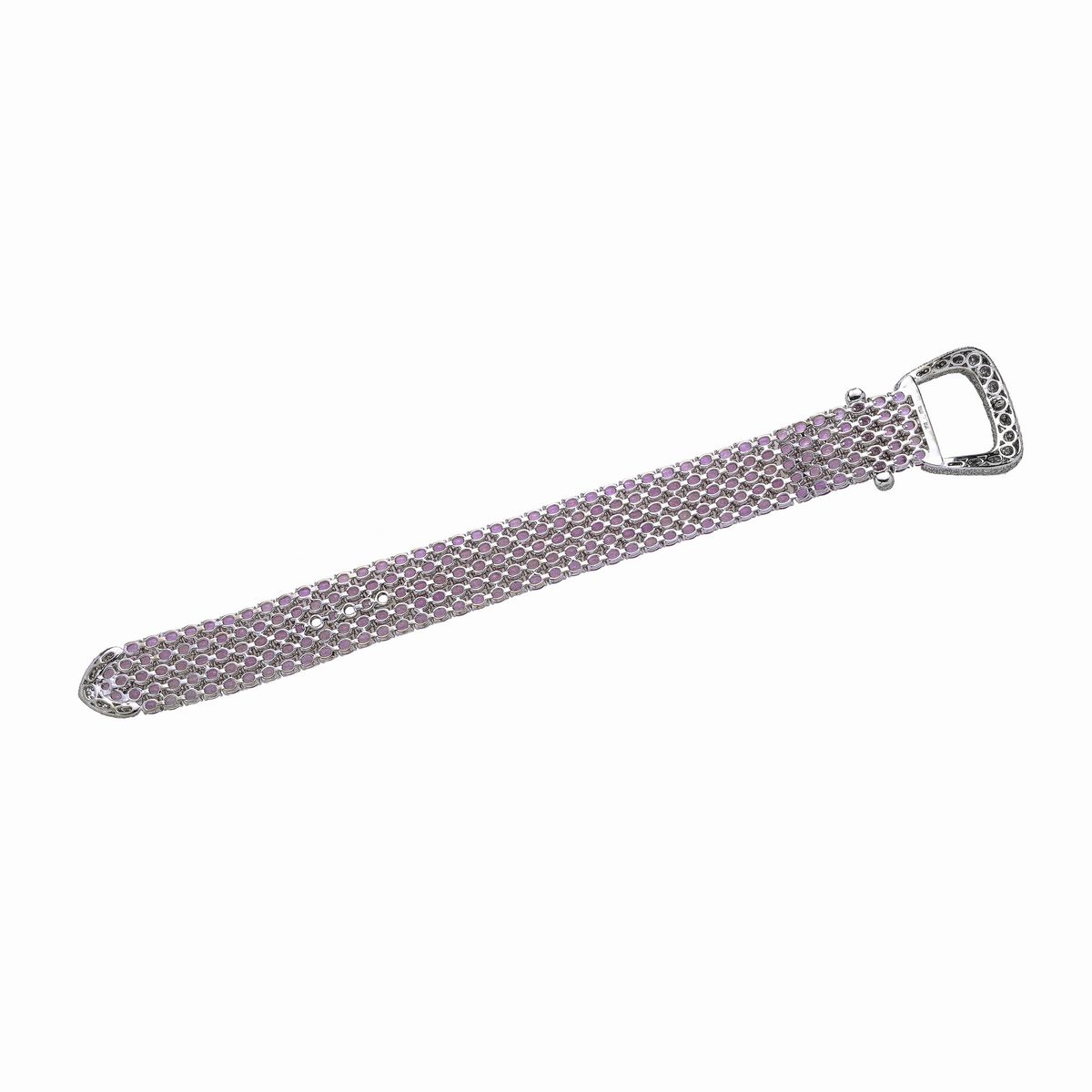 Bracciale a cintura in oro biancob 18 kt, diamanti e zaffiri rosa