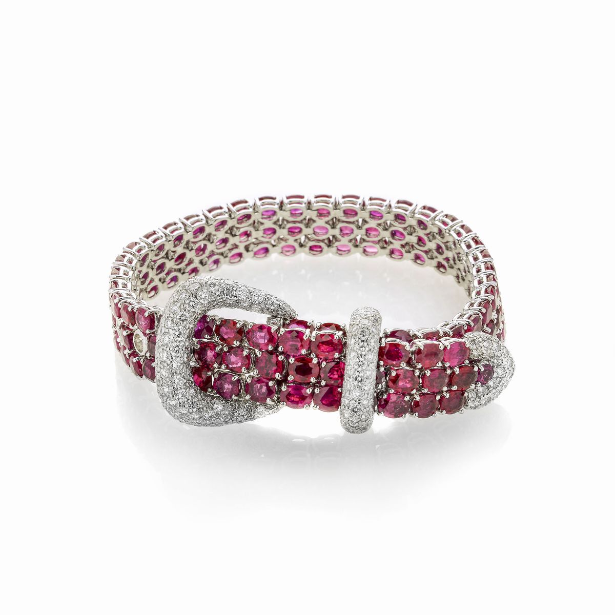 Bracciale a cintura in oro bianco, diamanti e rubini