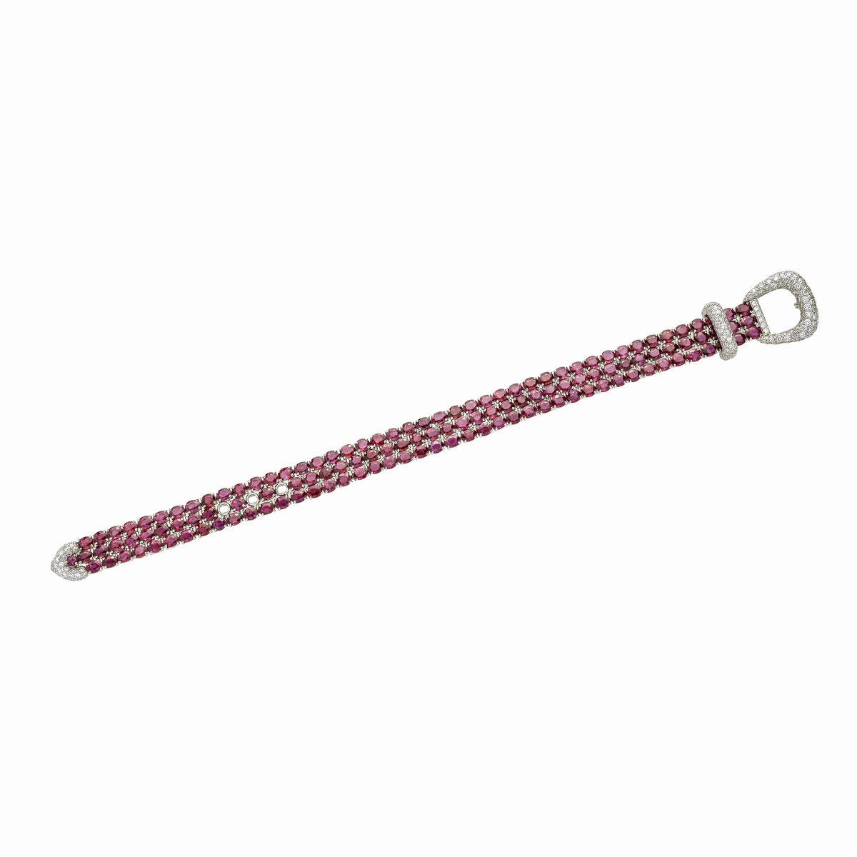 Bracciale a cintura in oro bianco, diamanti e rubini