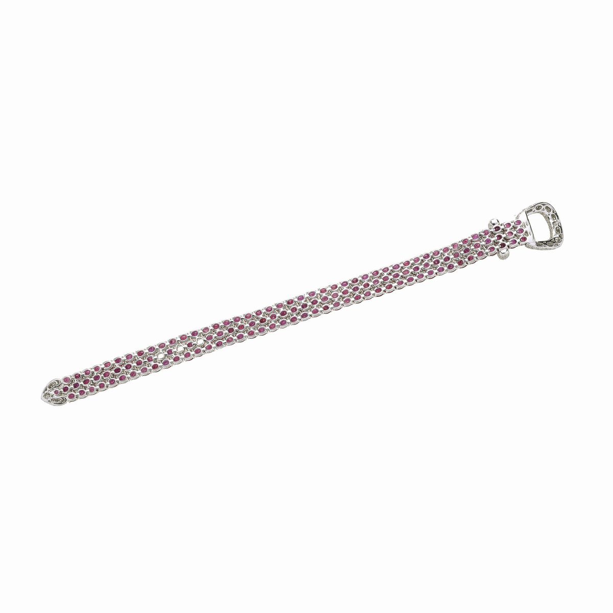 Bracciale a cintura in oro bianco, diamanti e rubini
