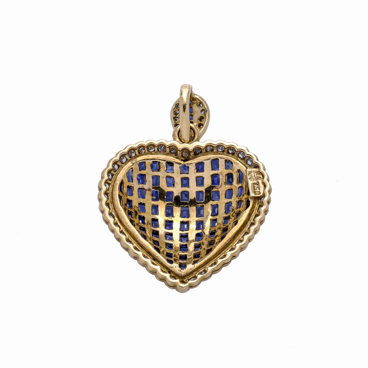 Pendente a cuore in oro giallo, diamanti e zaffiri