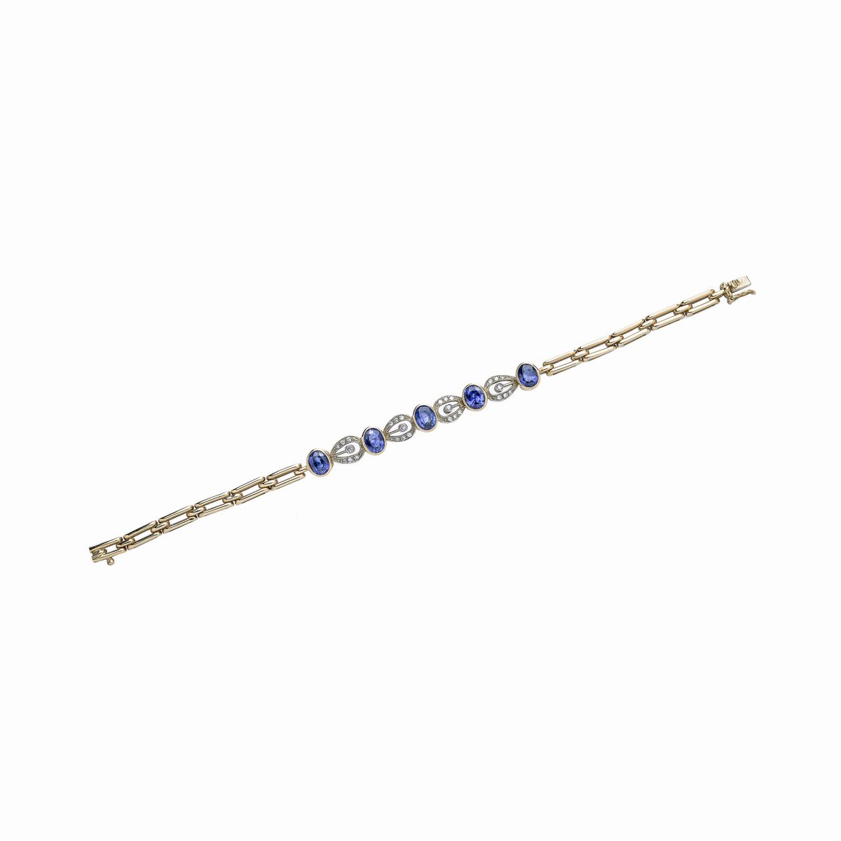 Bracciale in oro giallo, diamanti e zaffiri