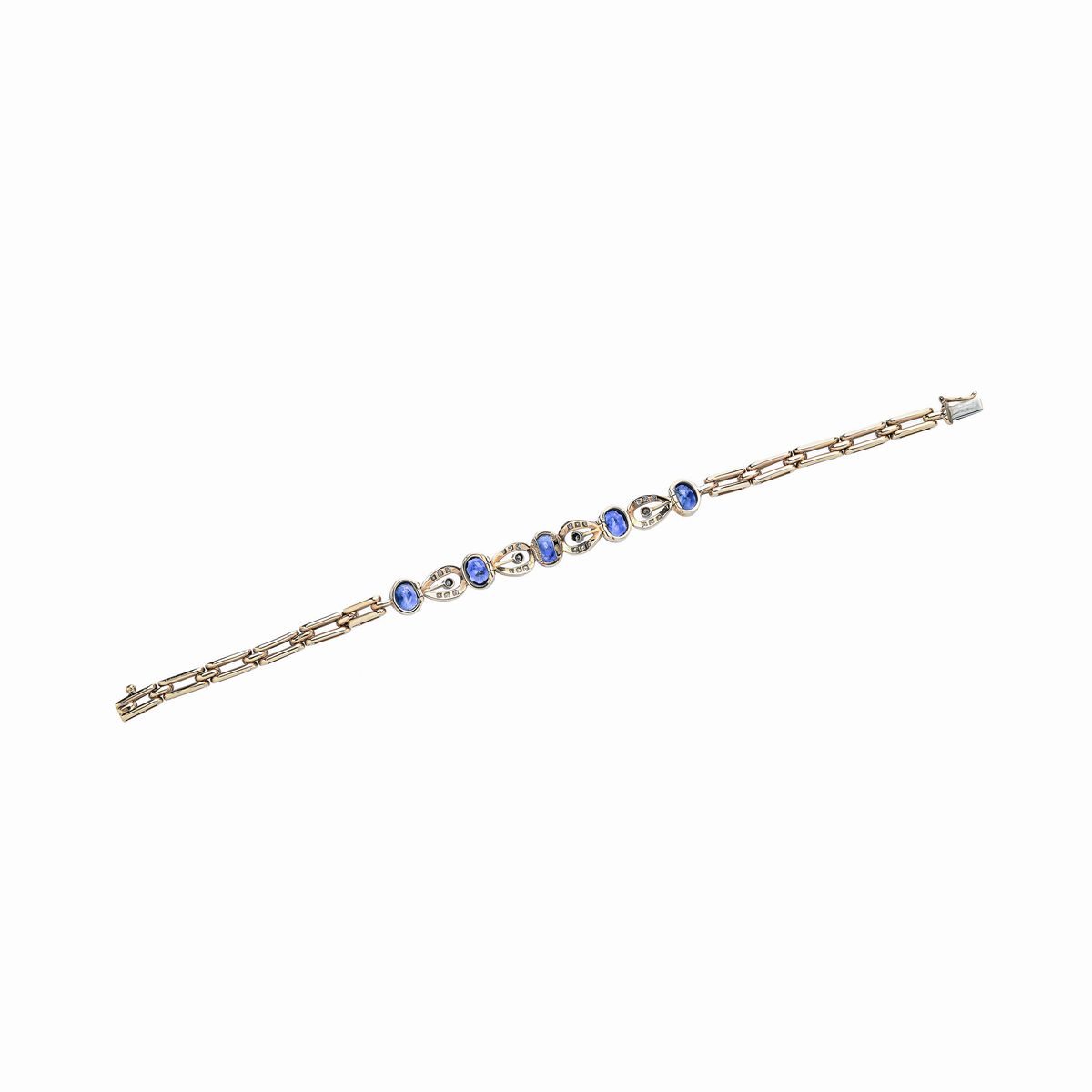 Bracciale in oro giallo, diamanti e zaffiri