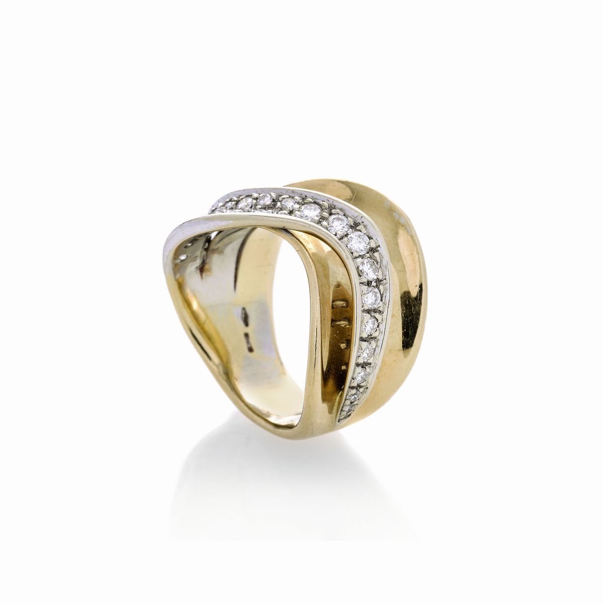 Anello a fascia in oro giallo, oro bianco e diamanti Salvini