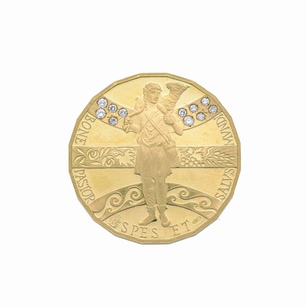 Medaglia Giubileo in oro giallo 22 kt e diamanti