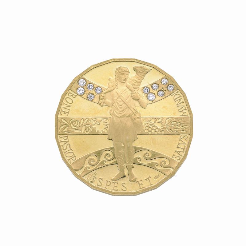 Medaglia Giubileo in oro giallo 22 kt e diamanti