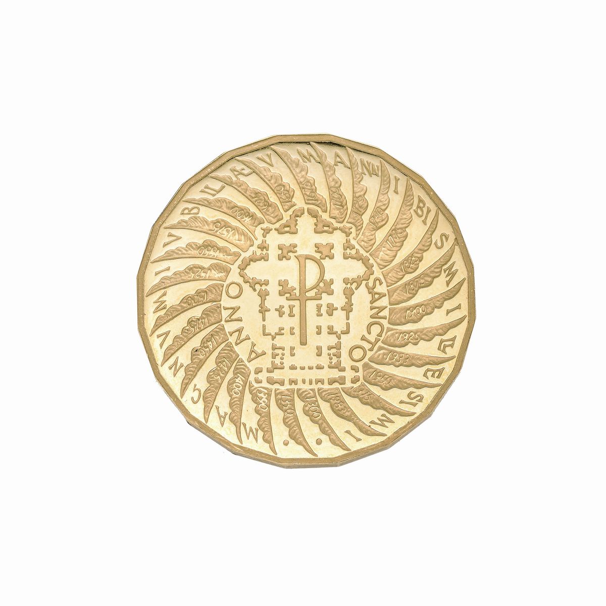 Medaglia Giubileo in oro giallo 22 kt e diamanti