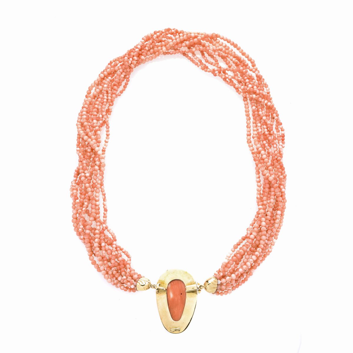 Collana millefili in corallo rosa e oro giallo