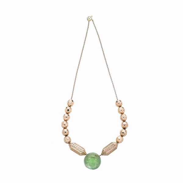 Collana in oro rosa 9kt, oro giallo e smeraldo inciso