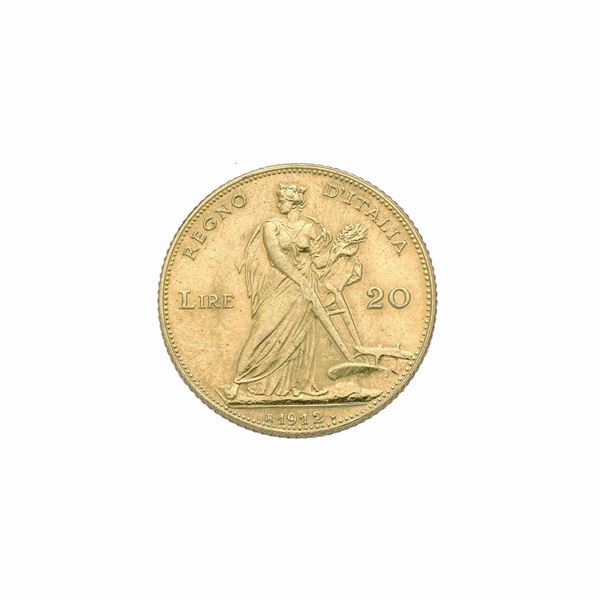 Moneta da 20 lire in oro giallo "Aratrice"