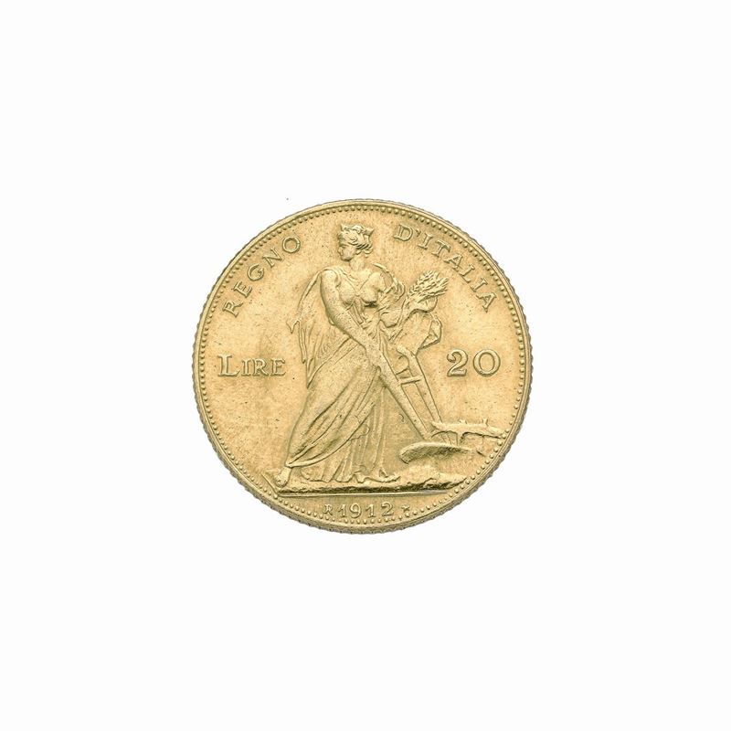 Moneta da 20 lire in oro giallo "Aratrice"