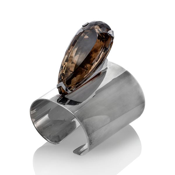 Particular Manchette in silver and smoky quartz Gino Gino by Pasino