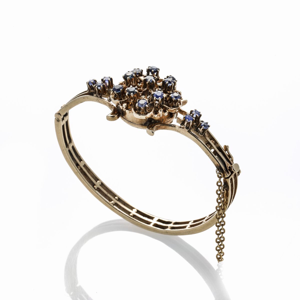 Bracciale orologio in oro a 14 kt e zaffiri