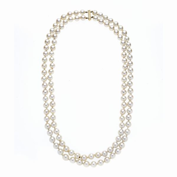 Collana a due fili in perle e oro giallo