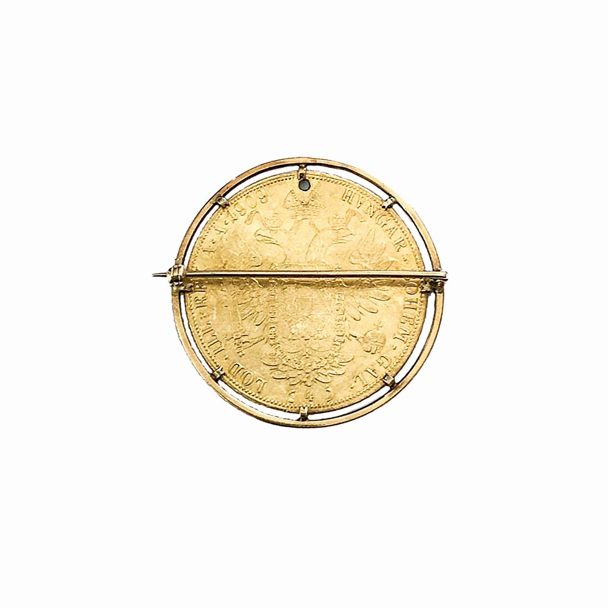 Spilla con moneta in oro giallo