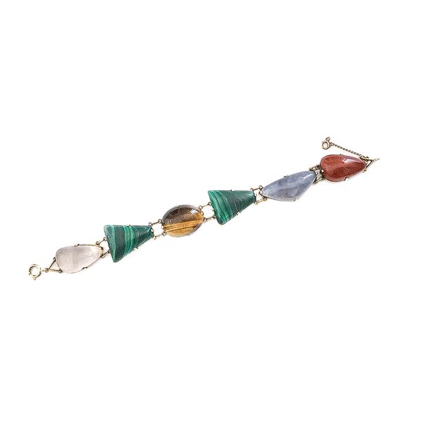 Bracelet in yellow gold and hard stones of various colors