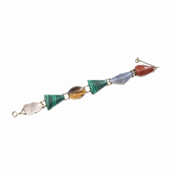 Bracciale in oro giallo e pietre dure di vari colori