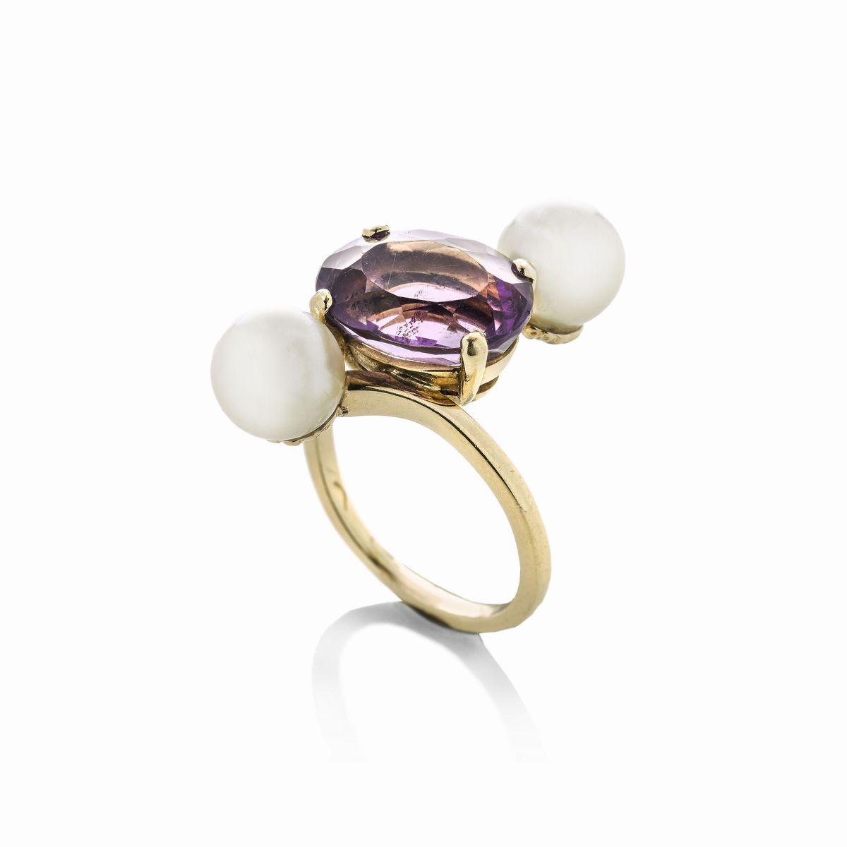Anello in Oro Giallo, Perle e Ametista