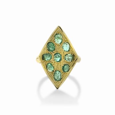 Anello a Losanga in Oro Giallo e Smeraldi
